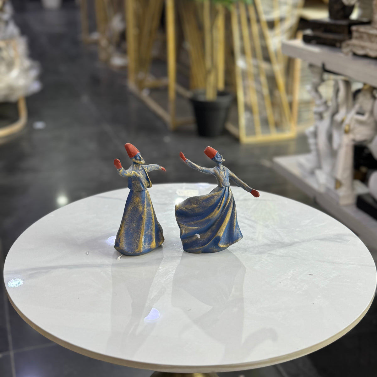 Blue & Gold Whirling Sufi Dervish Figurine Set – Spiritual Table Decor