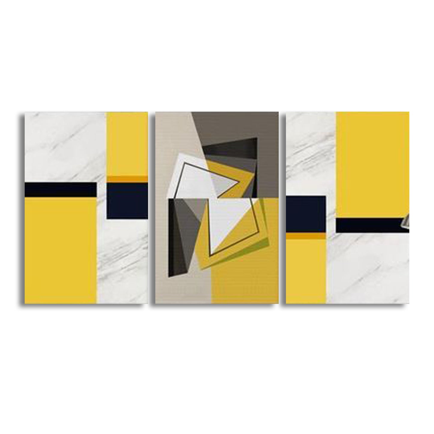 Minimalist Yellow Grey Geometry (3panel) | Wall Art