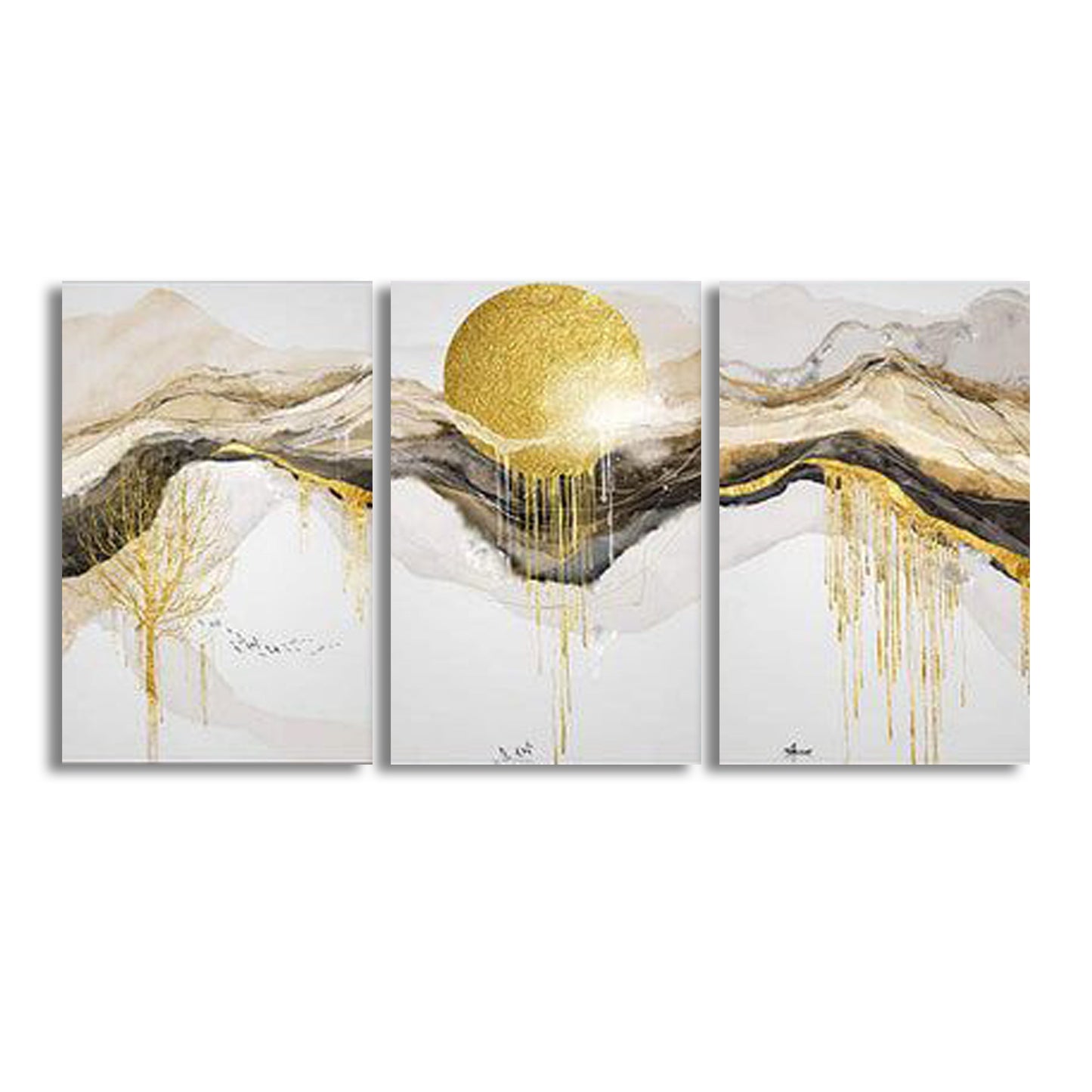 Golden Sun Abstract (3panel) | Wall Art