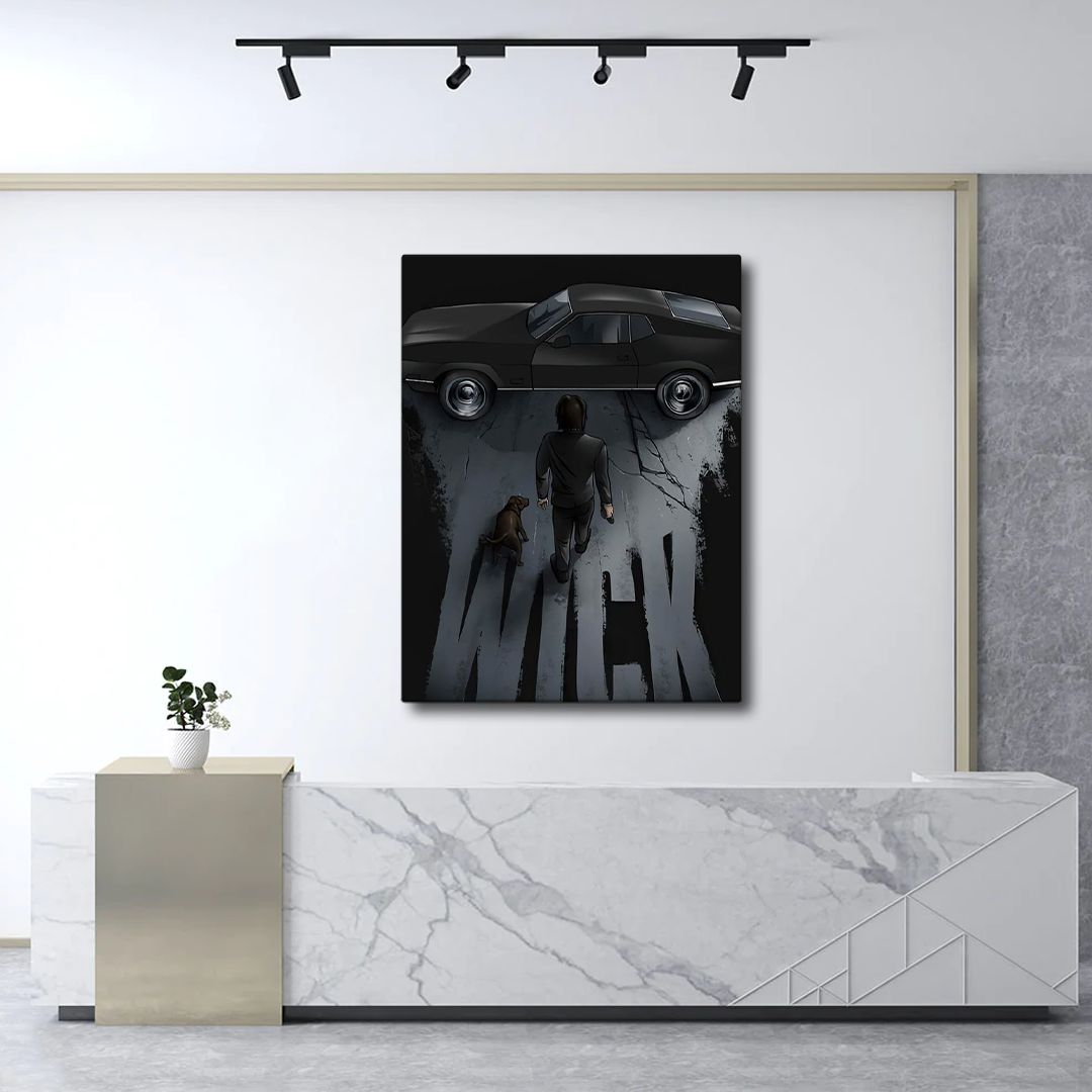John Wick with Dog and Car Greeting Card Wall Art