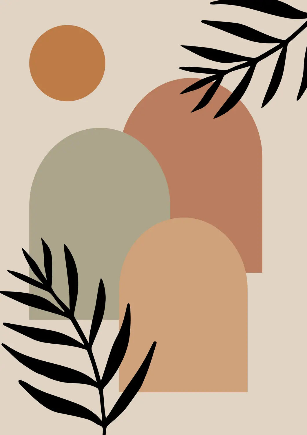Sun Leaves Line Geometry Abstract (6panel) Wall Art
