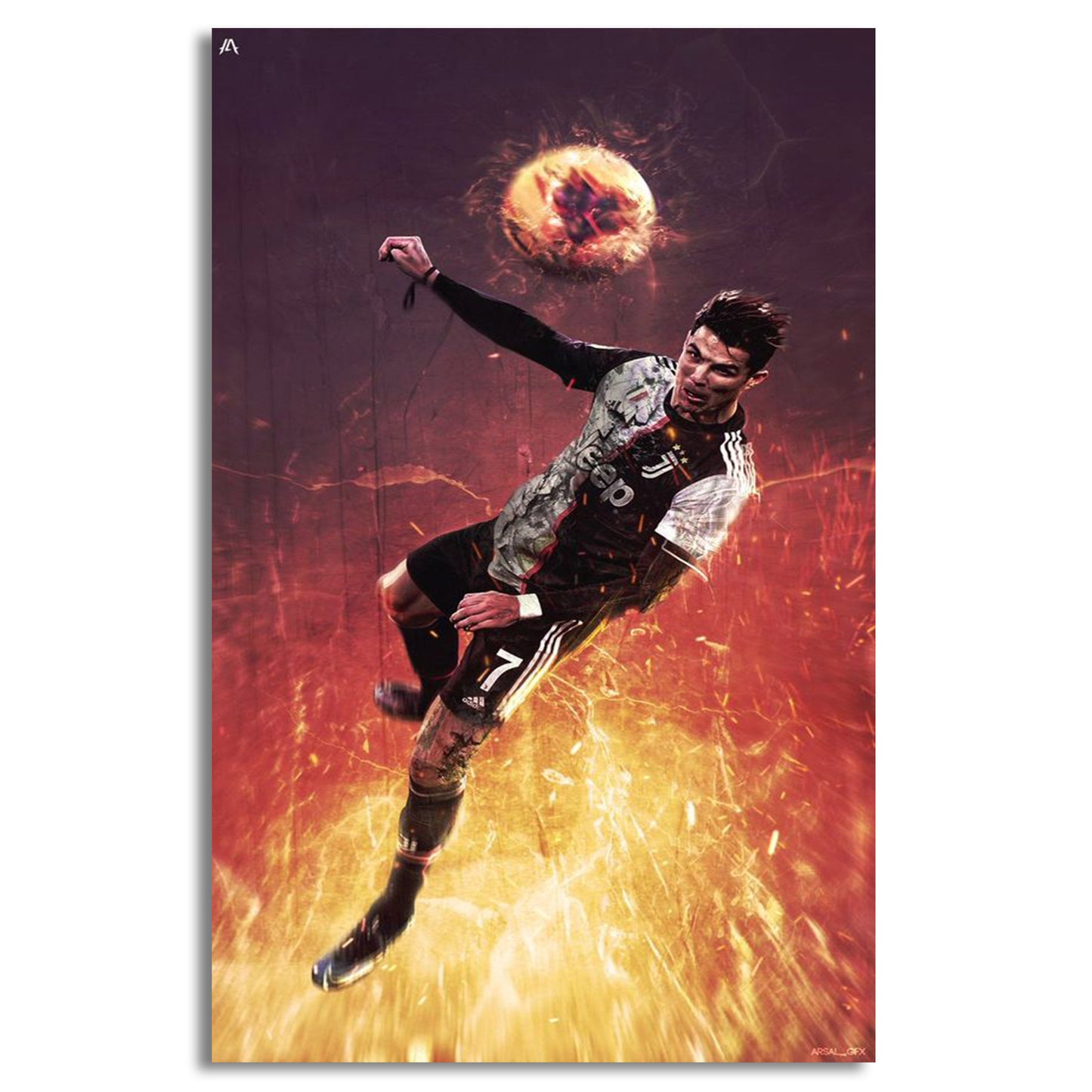 Ronaldo With Football Flame Wall Art