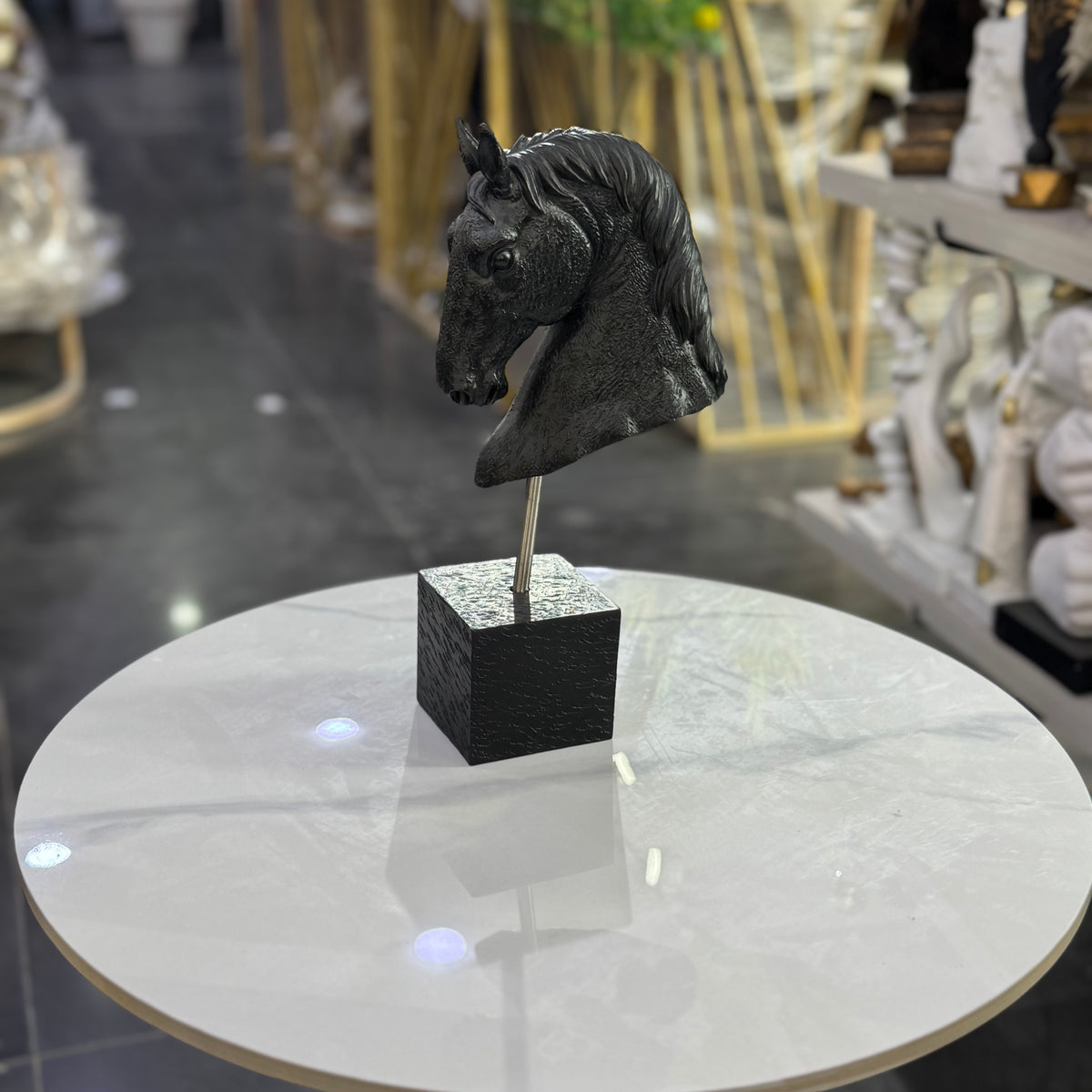 Black Horse Head Sculpture – Luxury Table Decor