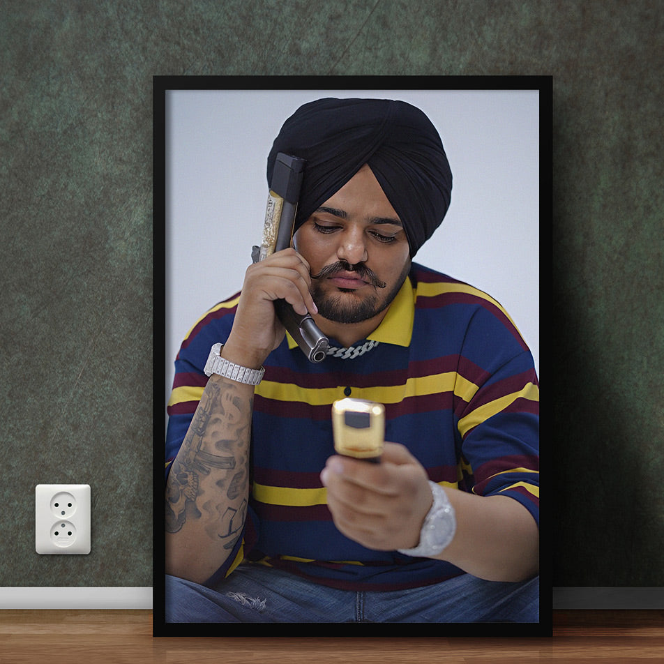 Sidhu Moosewala Armed Pose - Realistic Print