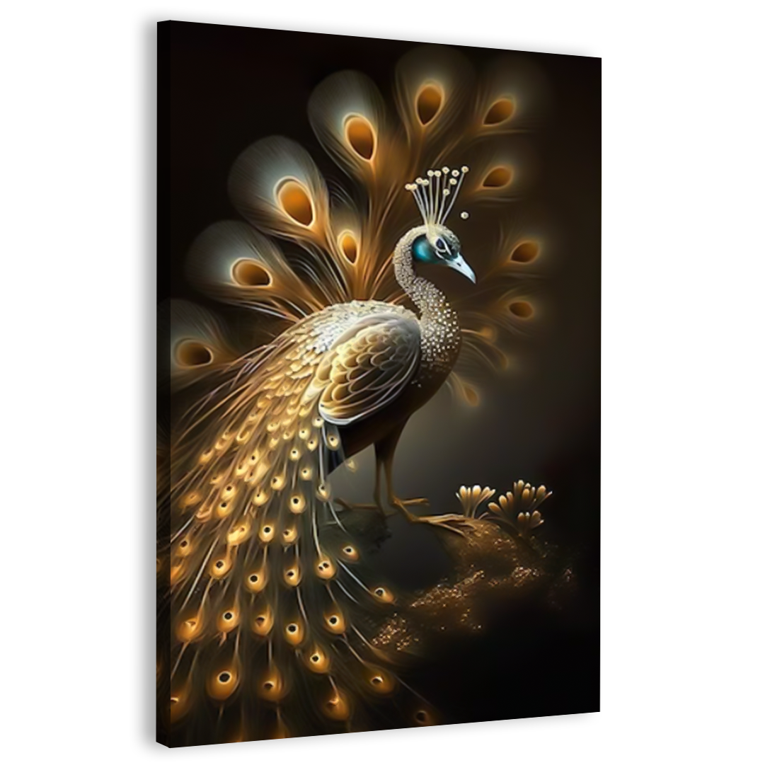 Premium Golden Peacock Canvas Frames Wall Art