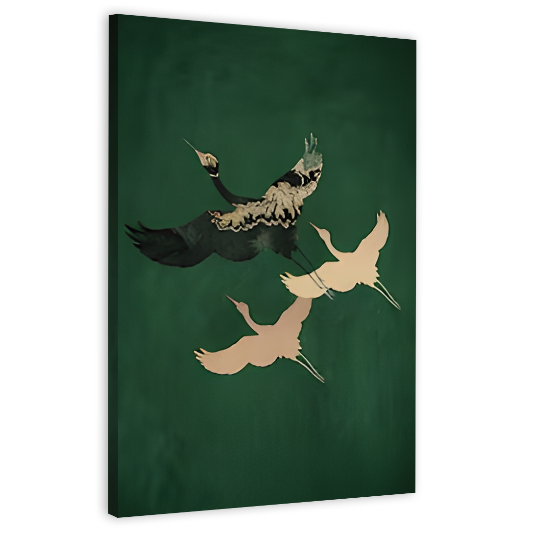 Emerald Green and Gold Birds Canvas Frames Wall Art