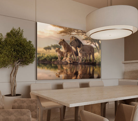 Lion Family in the Lake Painting