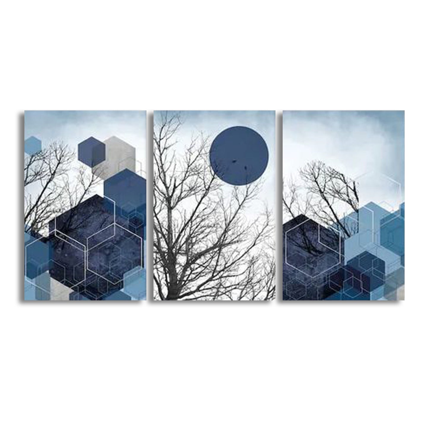 Navy Grey Silver Geometric Art (3panel) | Wall Art
