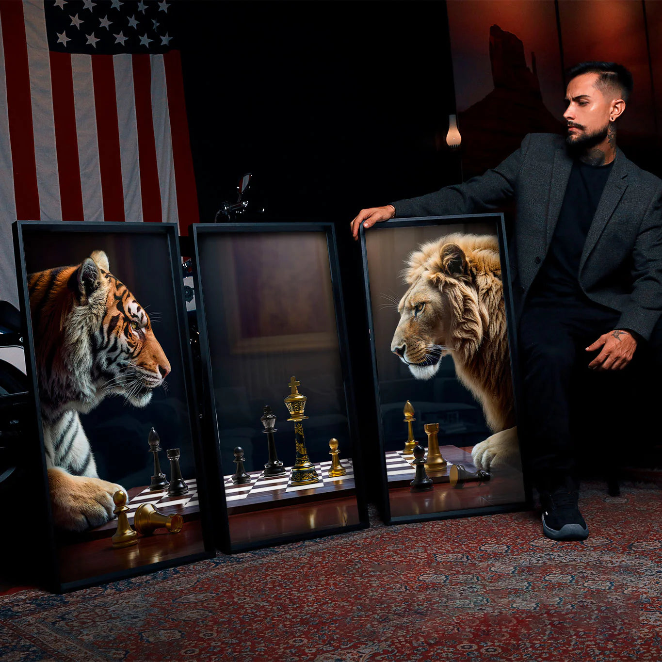 Game of Beast Lion vs Tiger Chess Wall Art