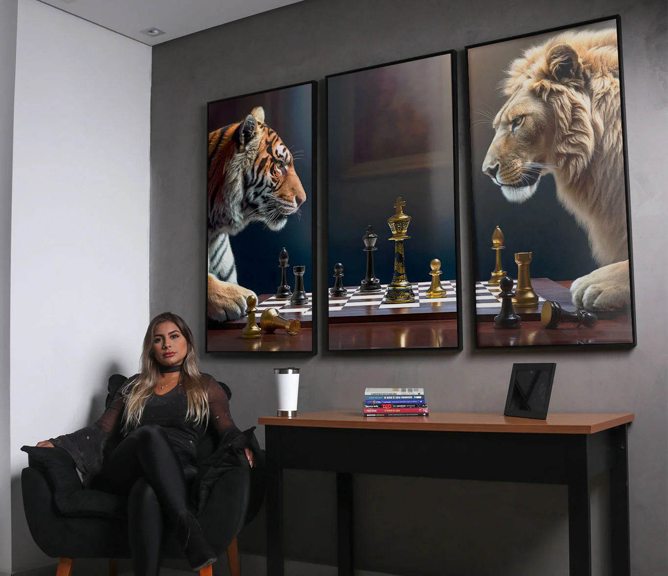 Game of Beast Lion vs Tiger Chess Wall Art