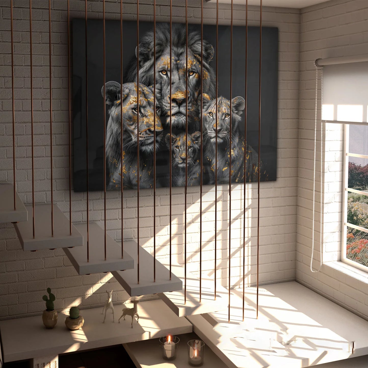 Golden Leaf Lion Family Abstract Painting