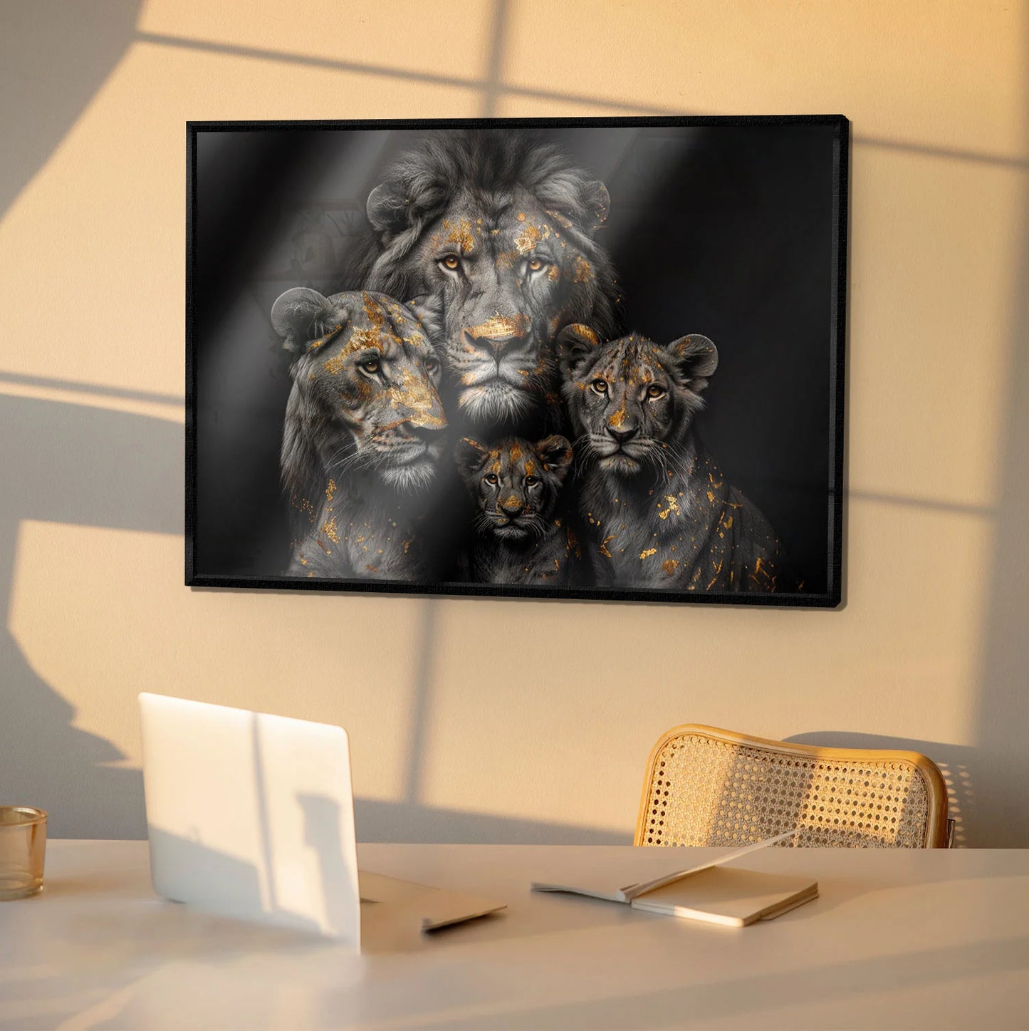Golden Leaf Lion Family Abstract Painting