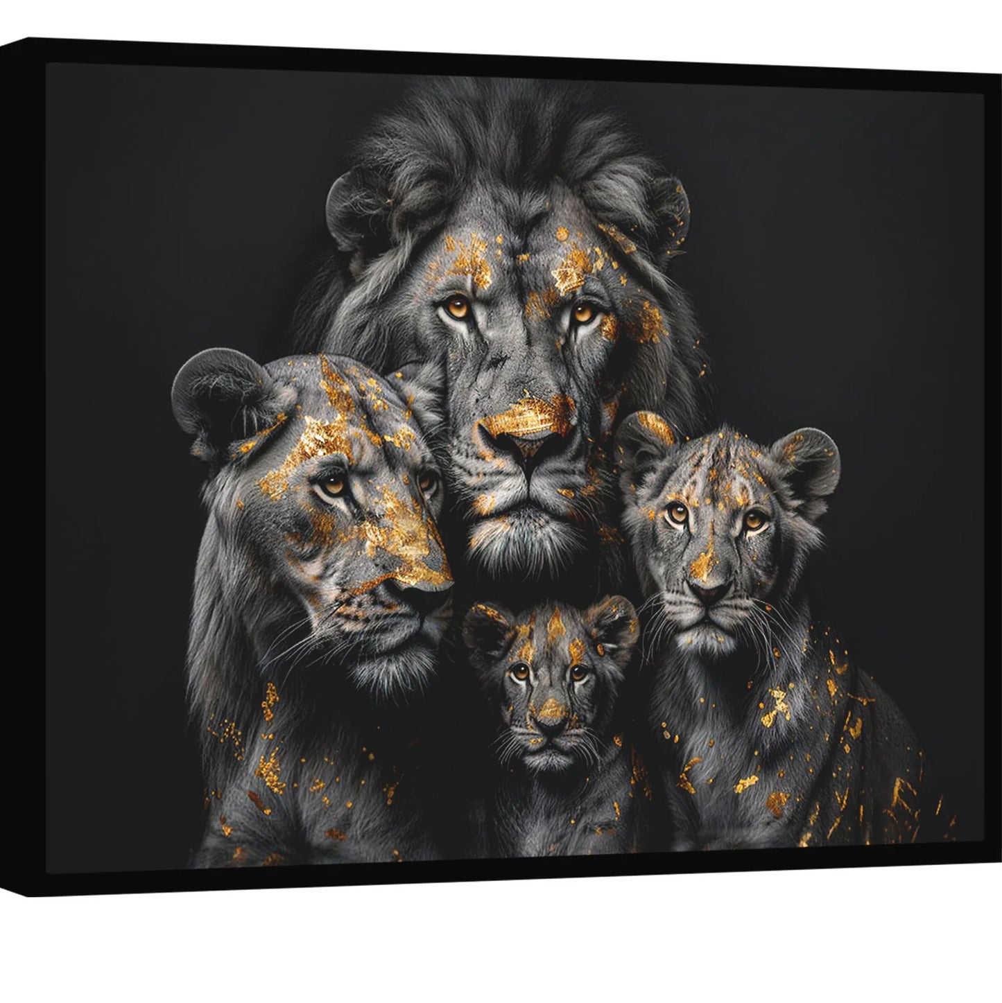 Golden Leaf Lion Family Abstract Painting