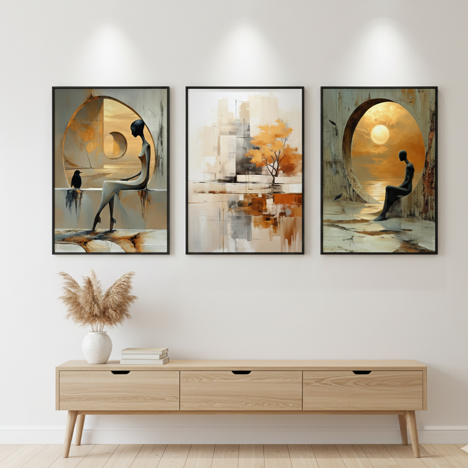 MINIMALISTIC GIRL ABSTRACT ART – 3 PANEL SET