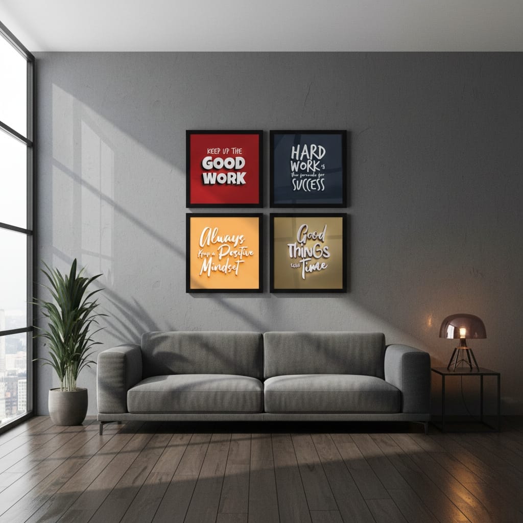 Colorful Typography Motivational Quotes (4 Panel) Wall Art