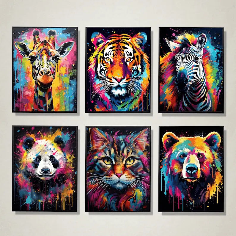 Abstract Safari Animals (6Panel) Wall Art