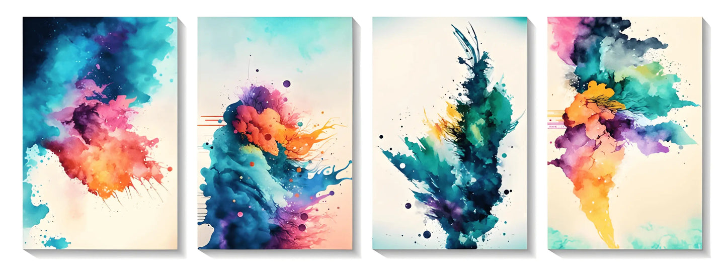 Abstract Splashed Watercolor Textured (4panel) Wall Art