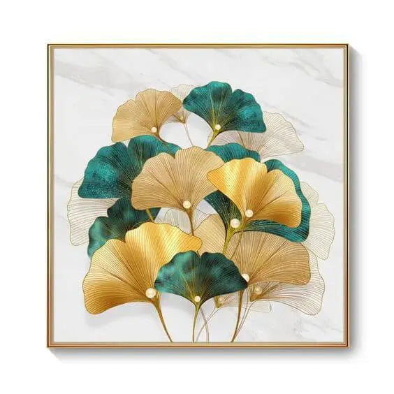 Green Blue Yellow Gold Leaf Plant Flower (5panel) Wall Art