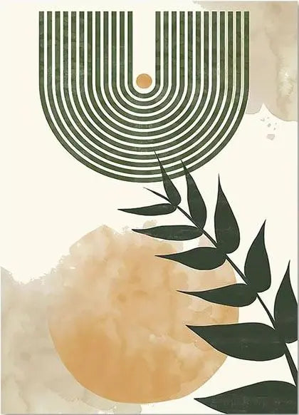 Sun Leaves Line Geometry Abstract (6panel) Wall Art