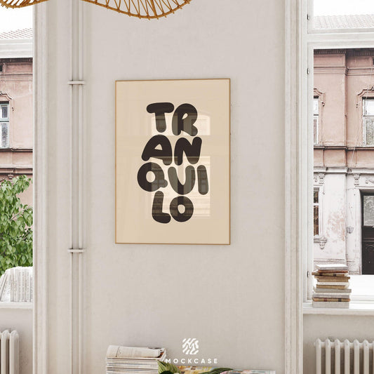Tranquilo Typography Print: Retro Black and White Minimalist Wall Art