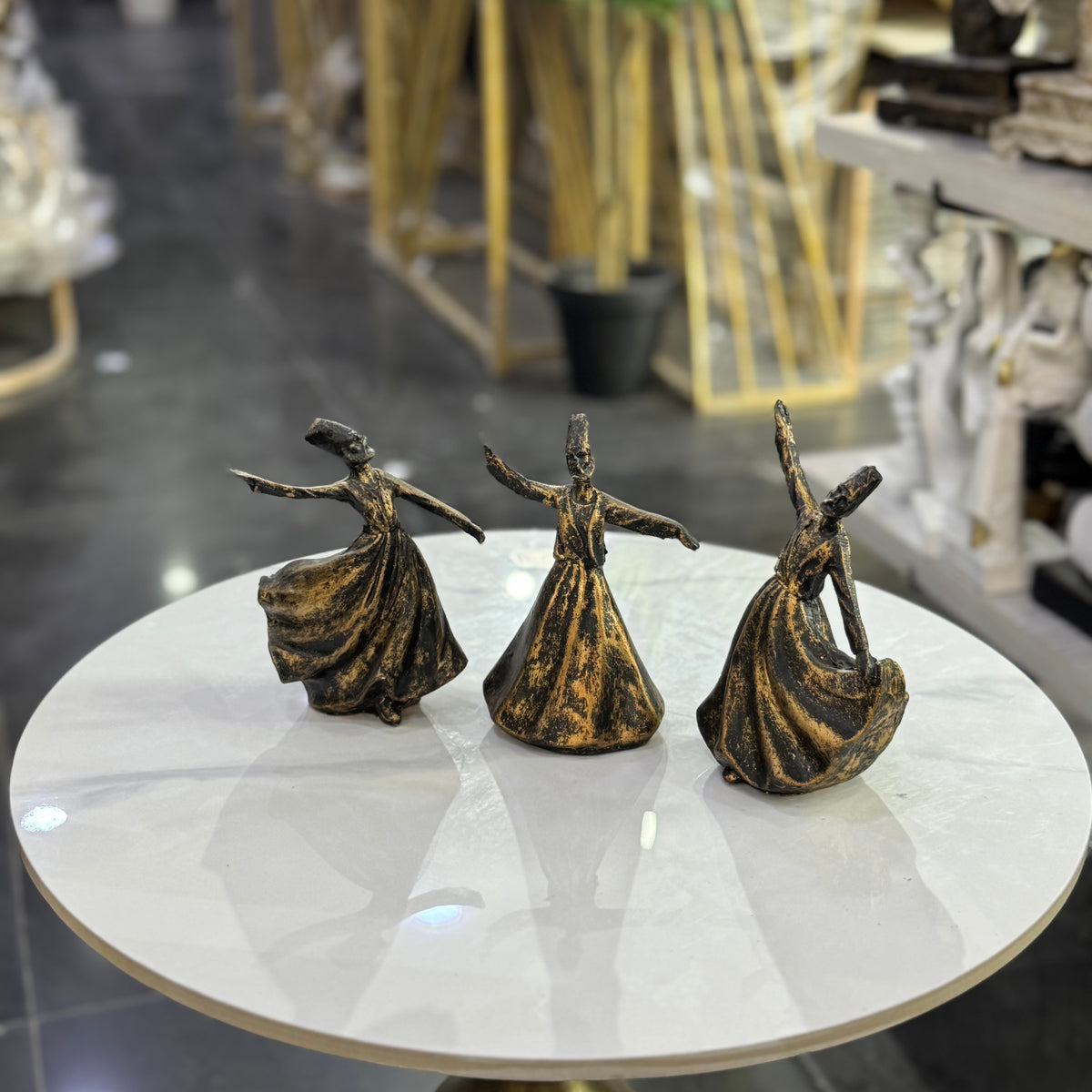 Antique Bronze Whirling Sufi Dervish Figurine Set – Spiritual Table Decor