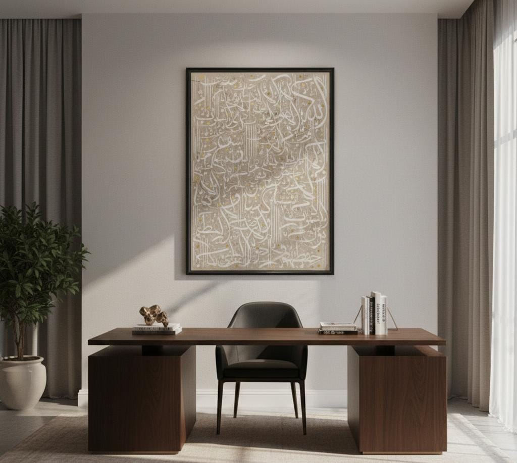 Ayatul Kursi Calligraphy Wall Art - Beige Islamic Canvas