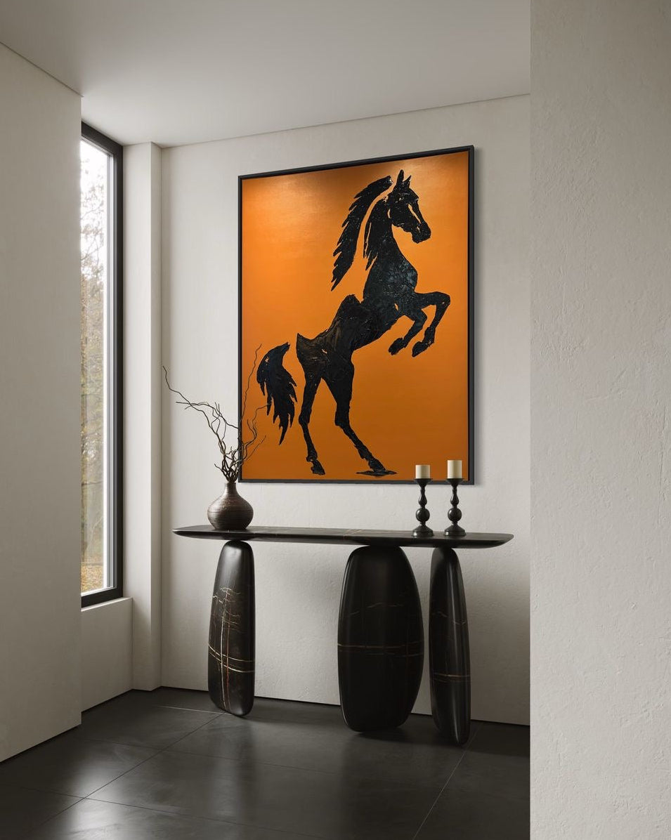 Black Rearing Horse Canvas Print – Modern Statement Wall Art