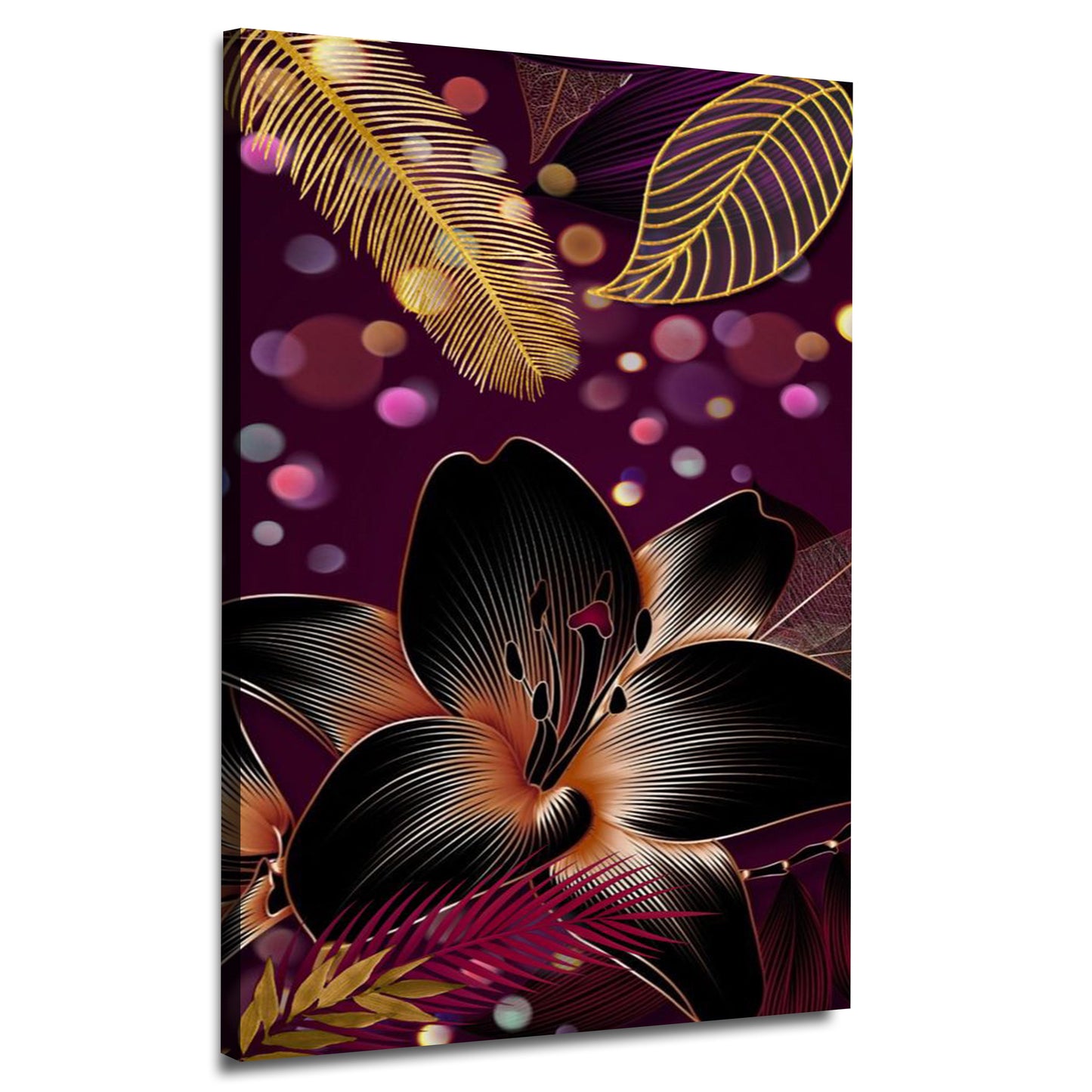 Golden & Black Flowers With Purple Background | Wall Art