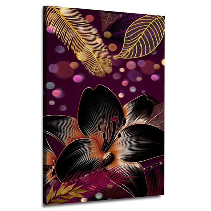 Golden & Black Flowers With Purple Background | Wall Art