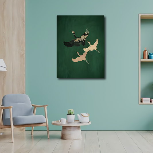 Emerald Green and Gold Birds Canvas Frames Wall Art