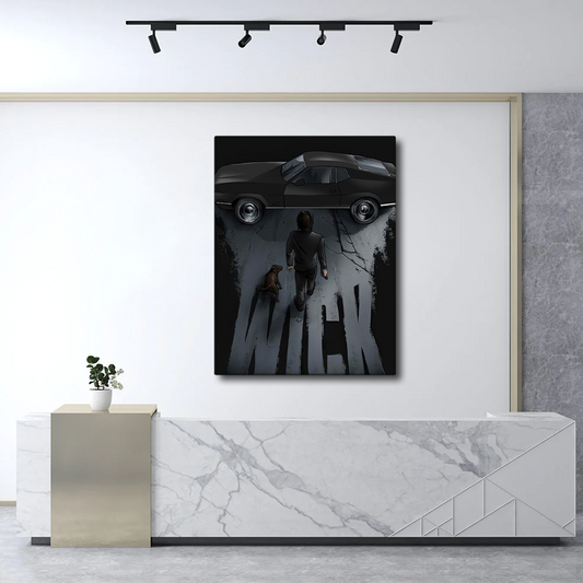 John Wick with Dog and Car Greeting Card Wall Art