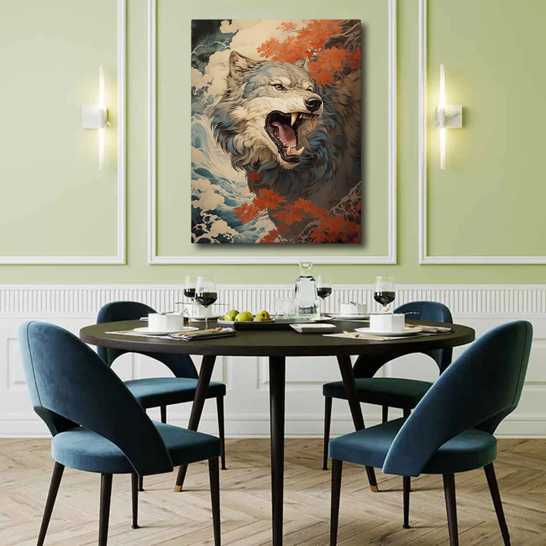 Premium White Wolf Canvas Frames Wall Art