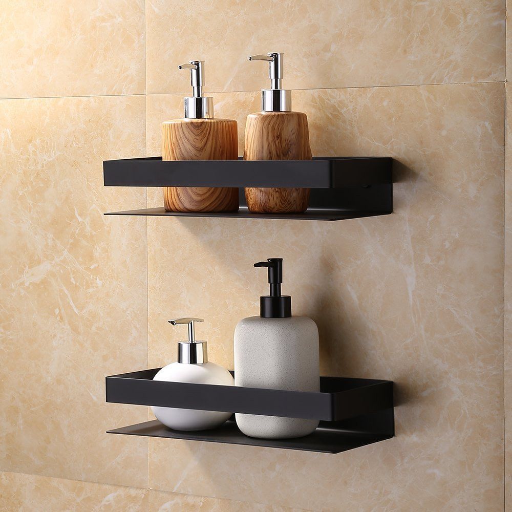 Modern Black Wall Mounted Bathroom Storage Shelf – Set of 2