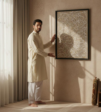 Ayatul Kursi Calligraphy Wall Art - Beige Islamic Canvas