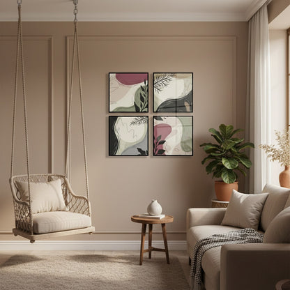 Abstract Green Black Color Lines (4 Panel) Wall Art