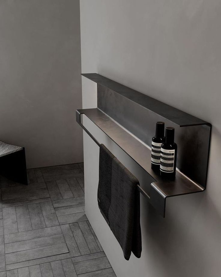 Modern Black Wall Mounted Bathroom Shelf & Towel Rack