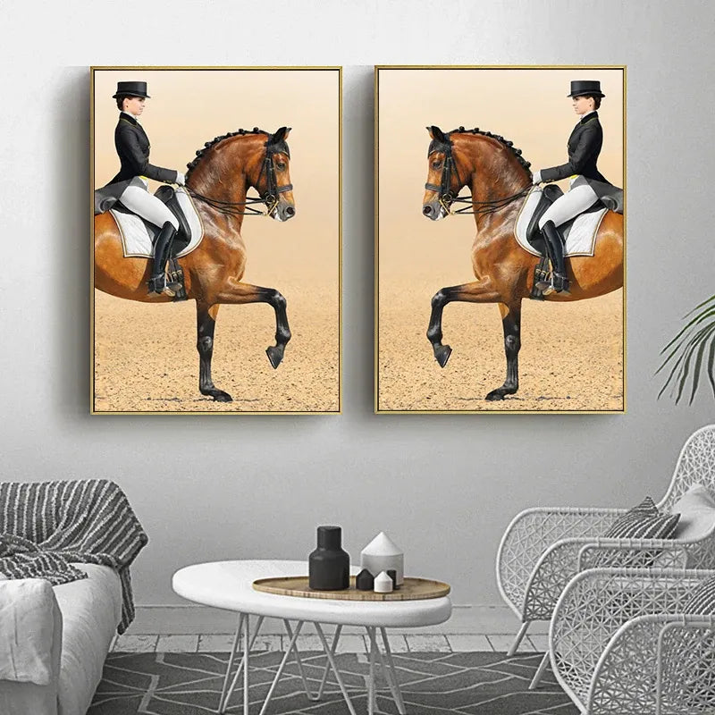 Equestrian Sport Brown Horse Canvas Painting Wall Art Horses l Wall Art