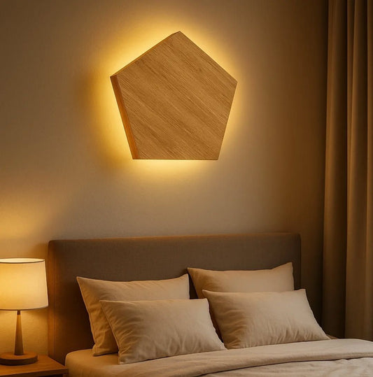 Geo Glow Wooden Wall Lamp – Pentagon Edition