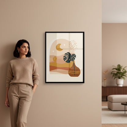 Cactus Desert Moon Abstract Canvas Frames | Wall Art
