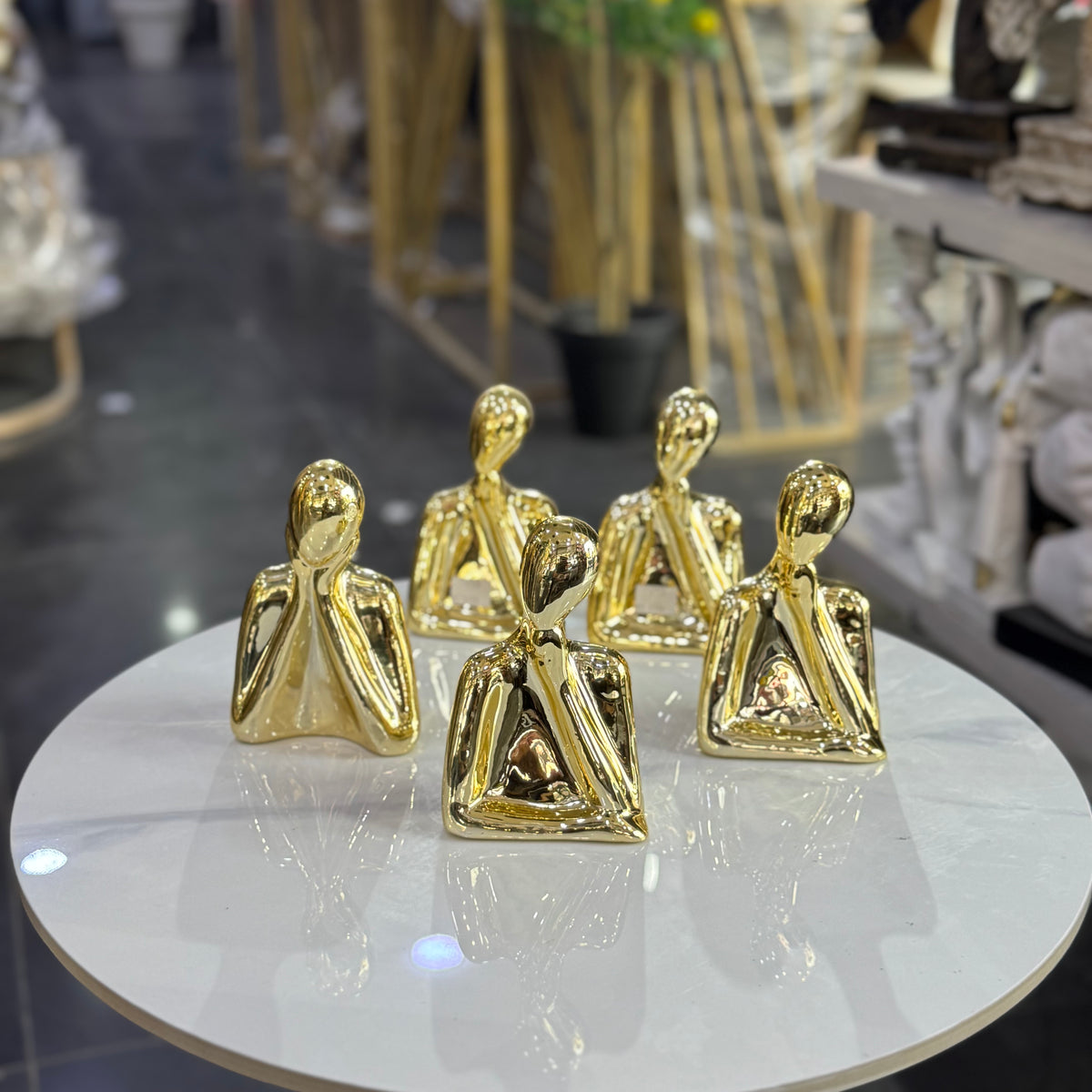 Golden Thinking Man Sculpture – Modern Table Decor (SET OF 3)