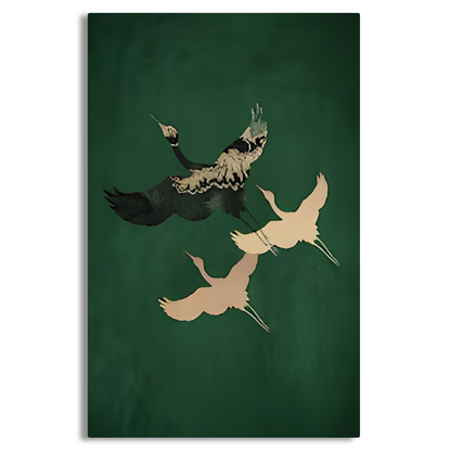 Emerald Green and Gold Birds Canvas Frames Wall Art