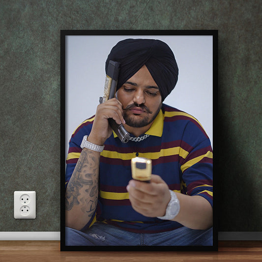 Sidhu Moosewala Armed Pose - Realistic Print
