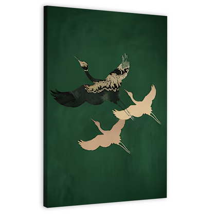 Emerald Green and Gold Birds Canvas Frames Wall Art