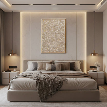 Ayatul Kursi Calligraphy Wall Art - Beige Islamic Canvas