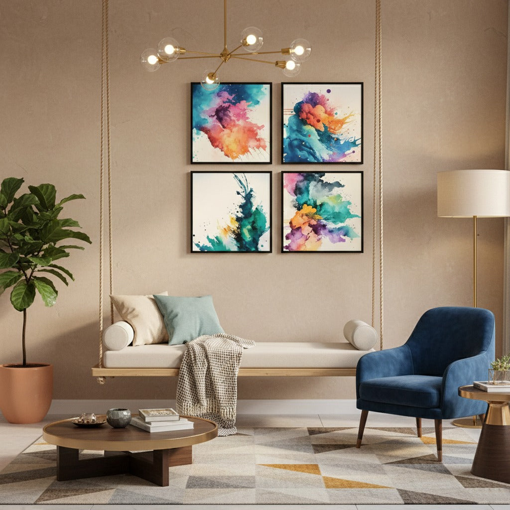 Abstract Splashed Watercolor Textured (4panel) Wall Art