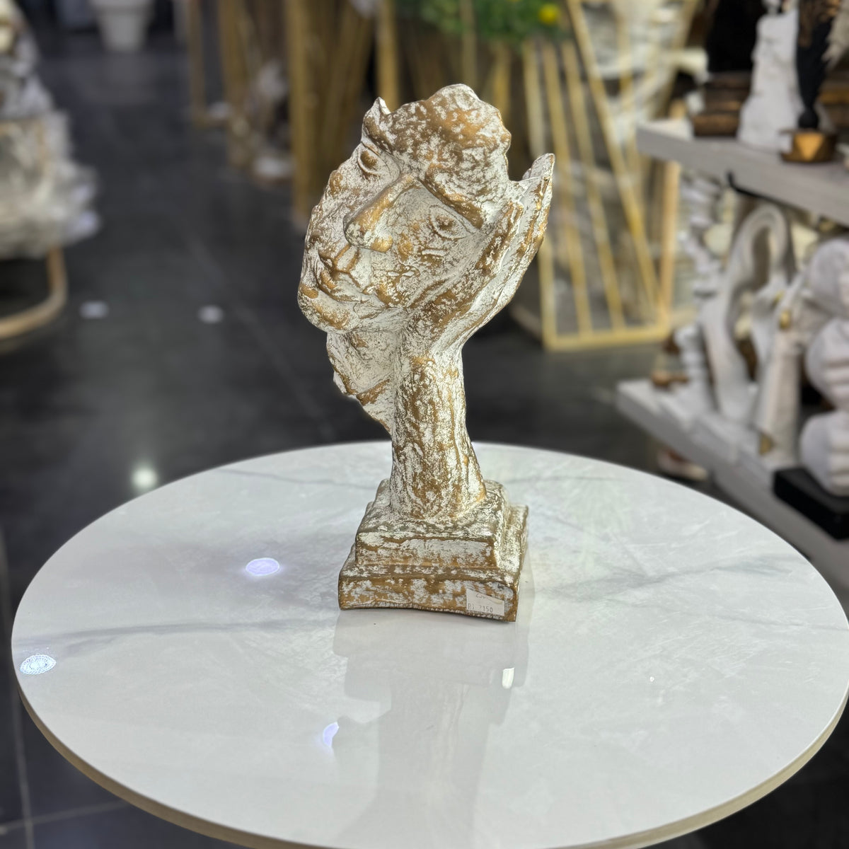 White & Gold Hidden Face Sculpture – Modern Table Decor
