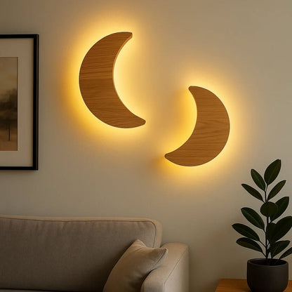 Modern Moon Shape Wooden Wall Lamp