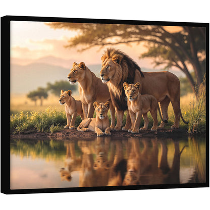 Lion Family in the Lake Painting