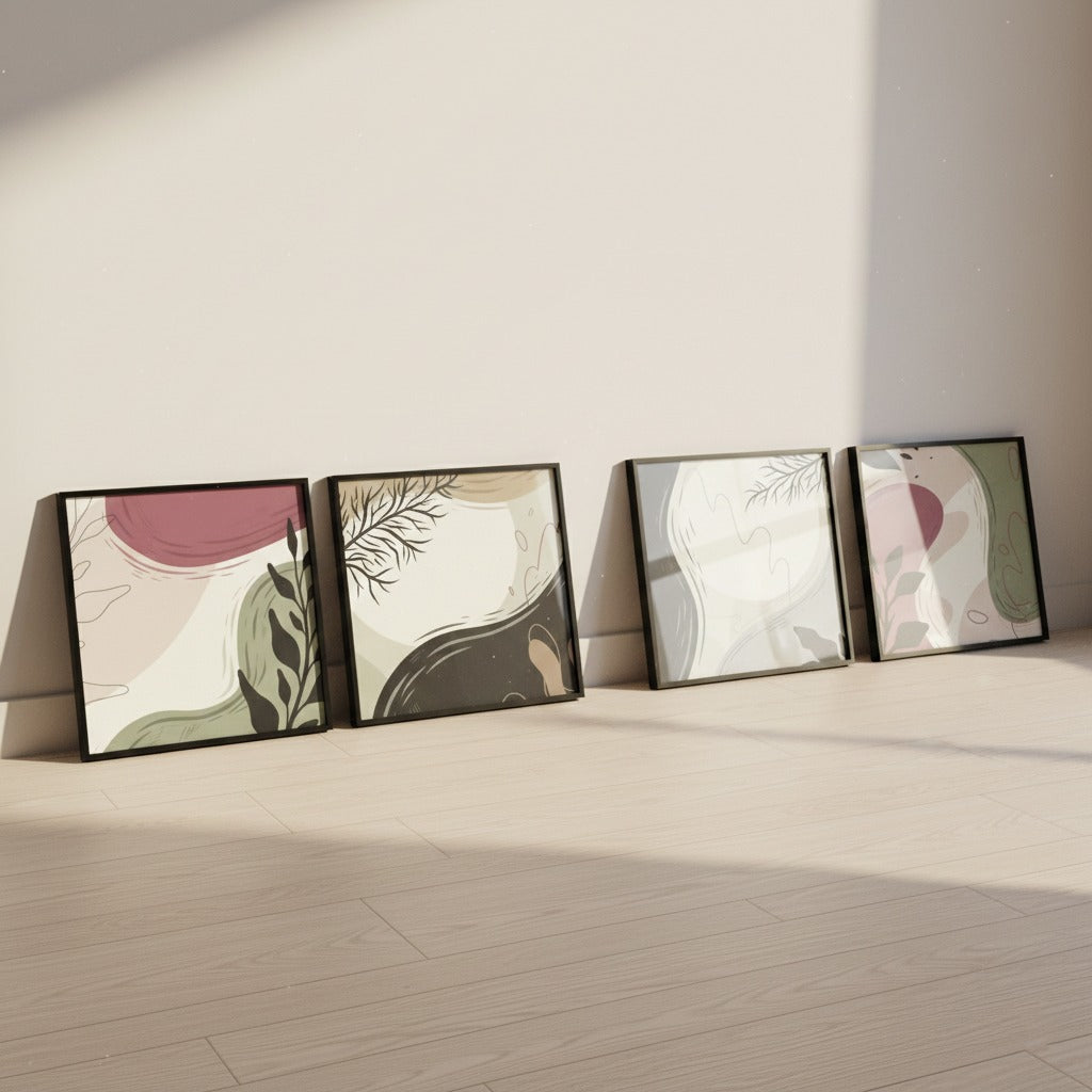 Abstract Green Black Color Lines (4 Panel) Wall Art
