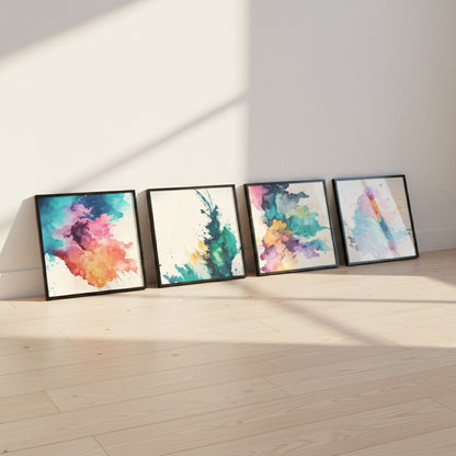 Abstract Splashed Watercolor Textured (4panel) Wall Art